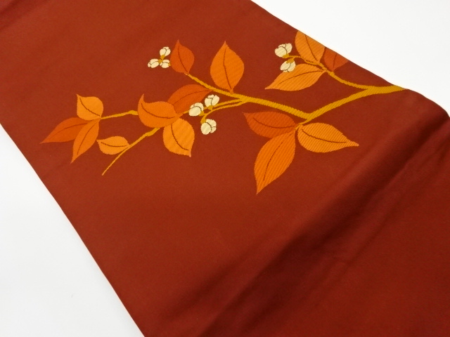 JAPANESE KIMONO / VINTAGE NAGOYA OBI / WOVEN LEAVES & FLOWER BUD